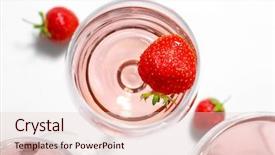  Presentation with fresh strawberry glass of berry - PPT layouts consisting of service anniversary - glass of delicious strawberry wine background and a lemonade colored foreground