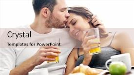  Presentation with good morning couple bed - PPT theme having service anniversary - picture of young couple eating background and a coral colored foreground