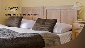  Presentation with hotel - Theme having service apartment - cosy hotel bedroom for two background and a coral colored foreground