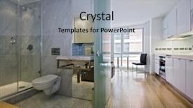  Presentation with studio flat - Slide deck consisting of service apartment - kitchen diner and bathroom view background and a light gray colored foreground