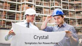  Presentation with foreman - Presentation theme having service blueprint - architect explaining a drawing background and a light gray colored foreground