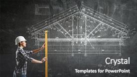  Presentation with builder - Theme having service blueprint - builder woman taking measures mixed background and a dark gray colored foreground