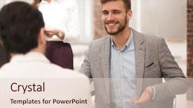  Presentation with office mix of people - Colorful presentation theme enhanced with service blueprint - business people talk backdrop and a lemonade colored foreground