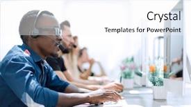  Presentation with call center software - Amazing slide deck having service blueprint - call center staff sitting backdrop and a white colored foreground