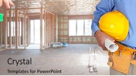  Presentation with construction - Presentation theme consisting of service blueprint - construction worker with helmet background and a light gray colored foreground