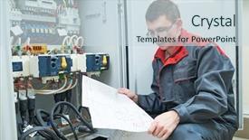  Presentation with series resistive electric circuits - Audience pleasing PPT theme consisting of service blueprint - electrician with electric scheme project backdrop and a sky blue colored foreground