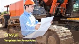  Presentation with construction site construction - Slide set with service blueprint - portrait of worker background and a tawny brown colored foreground