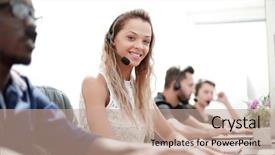  Presentation with call center software - Slide deck consisting of service blueprint - smiling call center employee sitting background and a coral colored foreground