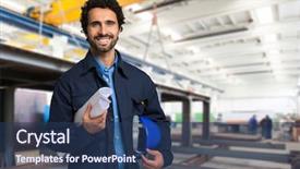  Presentation with mechanical - Slide deck having service blueprint - smiling mechanical worker portrait background and a ocean colored foreground