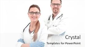  Presentation with medical astronomy - Beautiful presentation theme featuring service blueprint - two confident medical specialists backdrop and a white colored foreground