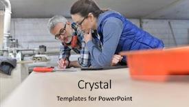  Presentation with wood industry - Colorful PPT theme enhanced with service blueprint - wood industry technicians working together backdrop and a lemonade colored foreground