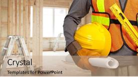  Presentation with security - Presentation theme having service blueprint - worker with helmet in orange background and a coral colored foreground