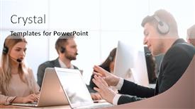  Presentation with communicate - Amazing slide set having service-center-employee-uses backdrop and a pink colored foreground