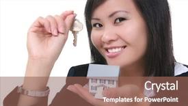  Presentation with real estate - Beautiful slides featuring service clientele - real estate woman holding backdrop and a  colored foreground