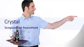  Presentation with catering waiter food event service - Beautiful slide deck featuring service clientele - waiter with tray backdrop and a  colored foreground