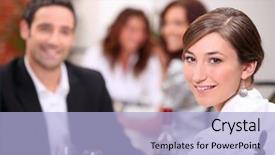  Presentation with dining restaurant - Beautiful presentation theme featuring service clientele - woman dining with her partner backdrop and a light blue colored foreground
