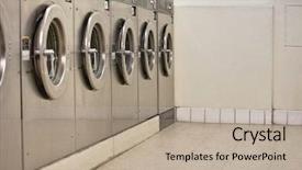  Presentation with laundromat - PPT theme with service clothes dryers in laundromat background and a mint green colored foreground
