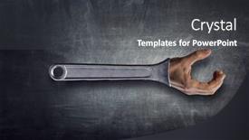  Presentation with media image - PPT theme with service-concept-image-mixed-media background and a dark gray colored foreground