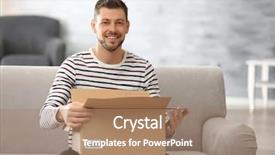  Presentation with young athletes box jumping - Colorful PPT theme enhanced with service delivery - handsome young man opening box backdrop and a coral colored foreground