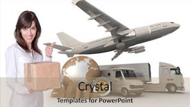  Presentation with box - PPT theme having service delivery - happy young woman holding background and a coral colored foreground