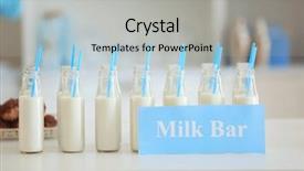  Presentation with two plastic bottles milk - Theme having service design food shop - bottles and card with text background and a  colored foreground