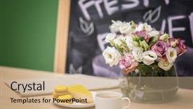  Presentation with cup cake - Slides with service design food shop - cup of coffee tasty cake background and a coral colored foreground