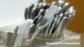  Presentation with instruction set - PPT layouts featuring service design food shop - set of spoons close up background and a  colored foreground