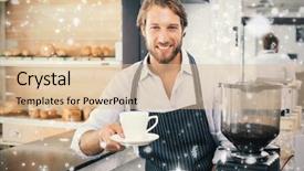  Presentation with falling snow - Theme consisting of service design food shop - snow falling against handsome barista background and a lemonade colored foreground