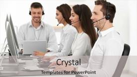  Presentation with managers - Amazing presentation design having technical communication - consulting managers with headsets backdrop and a light gray colored foreground