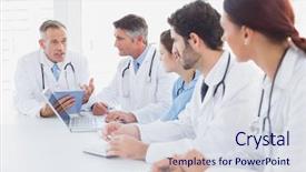  Presentation with discussion room - Cool new slides with length service - doctors having a medical discussion backdrop and a sky blue colored foreground