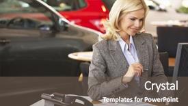  Presentation with woman car driver map - Presentation design featuring woman working in car showroom background and a dark gray colored foreground