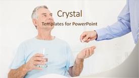  Presentation with male nurse - Presentation having male nurse giving pills to senior man in bedroom background and a sky blue colored foreground