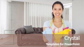  Presentation with room cleaning - Theme consisting of arms crossed holding cleaning product background and a coral colored foreground