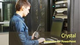  Presentation with server room - Audience pleasing presentation design consisting of service engineer in server room backdrop and a tawny brown colored foreground