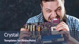  Presentation with computer motherboard - Presentation design consisting of service engineer repair computer motherboard background and a ocean colored foreground