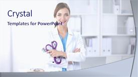  Presentation with portrait of excited overjoyed female - Cool new presentation theme with health consulting - portrait of happy successful young backdrop and a sky blue colored foreground