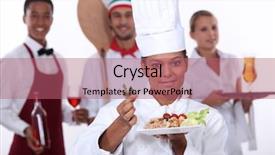  Presentation with chef - Amazing theme having service industry - female chef presenting a plate backdrop and a coral colored foreground