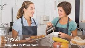  Presentation with mindfulness smile - Audience pleasing PPT theme consisting of service industry - pretty waitresses working backdrop and a violet colored foreground