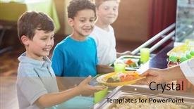  Presentation with canteen - Beautiful presentation theme featuring service learning - cropped image of woman serving backdrop and a coral colored foreground