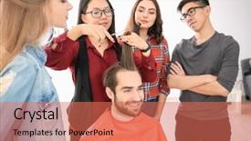  Presentation with service learning - Amazing slide set having service learning - professional hairdresser and trainees working backdrop and a coral colored foreground