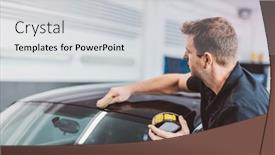  Presentation with car service - Presentation theme with service-man-applying-wax and a light gray colored foreground