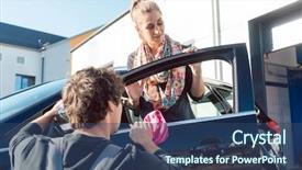  Presentation with commercial cleaning - Cool new PPT layouts with helping woman cleaning her car backdrop and a ocean colored foreground