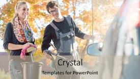  Presentation with car wash - Audience pleasing slide deck consisting of helping woman cleaning her auto backdrop and a mint green colored foreground