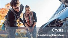  Presentation with car wash - Theme with service man helping woman cleaning background and a ocean colored foreground