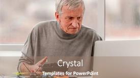  Presentation with control panel - Theme having service-man-looking-at-laptop background and a coral colored foreground