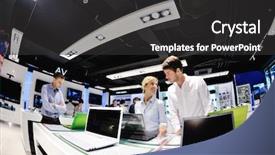  Presentation with consumer electronics - Audience pleasing theme consisting of service marketing - young couple in consumer electronics backdrop and a dark gray colored foreground