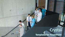  Presentation with group - Cool new presentation theme with service others - group of doctors and surgeons backdrop and a ocean colored foreground