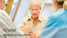  Presentation with old man - Slides having service others - old man plays cards background and a lemonade colored foreground