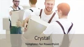  Presentation with boxes - Audience pleasing PPT theme consisting of service others - photo workers pass each other backdrop and a  colored foreground