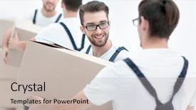  Presentation with boxes - Colorful presentation theme enhanced with service others - photo workers pass each other backdrop and a  colored foreground